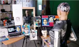  ??  ?? Even a robot can do it: Sophia the robot auctioned off her own non-fungible token (NFT) artwork on 16 March. Photograph: Tyrone Siu/Reuters