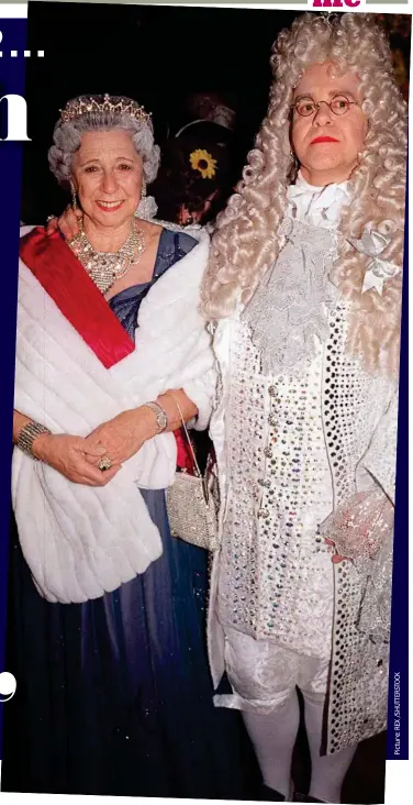  ??  ?? Before the rift: Elton and his Mum — dressed as the Queen — at the star’s 50th