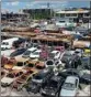  ?? PTI ?? Destroyed vehicles that were caught in heavy fighting are gathered in a lot in Mariupol, Mariupol, on the territory which is under the Government of the Donetsk People's Republic control, eastern Ukraine