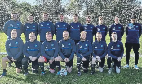  ?? ?? Ayton line up before their 5-0 home win against Snainton in their new training tops sponsored by Wheatcroft Preschool in St Michaels Youth Hall