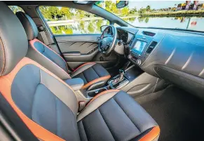  ??  ?? The impressive Kia Forte5 comes with heater and cooled leatherwra­pped seats and a moonroof as standard equipment.