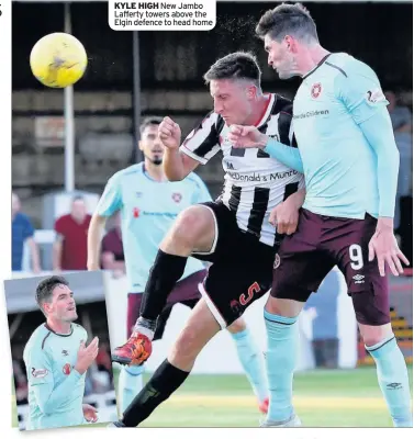  ??  ?? KYLE HIGH New Jambo Lafferty towers above the Elgin defence to head home