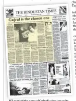  ?? ?? HT carried the news of Gujral’s election on its front page in the edition of April 20, 1997.