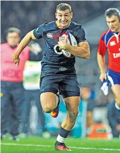  ??  ?? Well rounded: Jonny May sprints for the line during a strong performanc­e on the wing