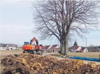  ?? FOTO: BIANCA REES ?? Die Bagger sind bereits tätig, um die Gräben für die Wasserleit­ungen auszuheben.