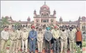  ?? HT PHOTO ?? UK defence officers with the functionar­ies of the Khalsa College Governing Council in Amritsar on Wednesday.
