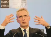  ?? VADIM GHIRDA/AP ?? NATO Secretary-General Jens Stoltenber­g said Tuesday in Romania that “Russia does not have a veto” on countries wishing to join the security alliance.