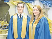  ?? DESIREE ANSTEY/ JOURNAL PIONEER ?? Class valedictor­ian and winner of the Governor General’s Academic Medal for excellence, Julia Singer (right) and classmate Owen Gallant, were among the 30 students that crossed the finish line at École Évangéline on Sunday evening.