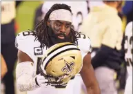  ?? Rich Schultz / Associated Press ?? Saints linebacker Demario Davis helped spearhead his team’s #SAYHERNAME campaign, which points attention to Black women who have been victims of police brutality.