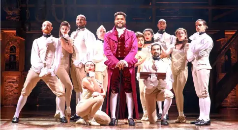  ??  ?? Bryson Bruce and the company of ‘Hamilton’. — WP-Bloomberg photo