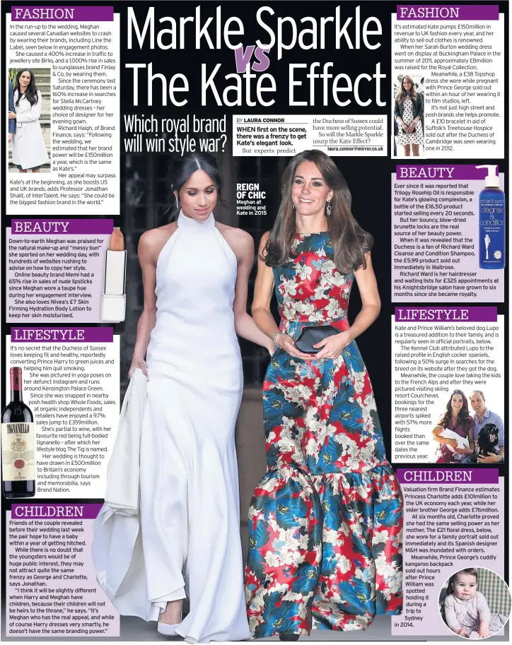  ??  ?? Down-to-earth Meghan was praised for the natural make-up and “messy bun” she sported on her wedding day, with hundreds of websites rushing to advise on how to copy her style.
Online beauty brand Memi had a 65% rise in sales of nude lipsticks since...