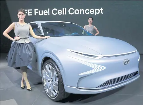  ?? AP ?? Hyundai Motor Co’s FE Fuel Cell Concept is displayed during a media preview of the 2017 Seoul Motor Show in Goyang yesterday.