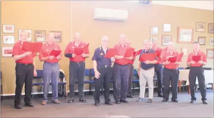  ??  ?? Members of Dannevirke Host Lion’s Lion’s Pride entertain at the Marion Kennedy Club meeting in the Dannevirke Brass Band rooms Thursday May 3.