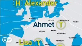  ??  ?? Tief Ahmet bestimmt derzeit das Wetter in Mitteleuro­pa - gemeinsam mit Tief Lisa, das noch 2020 benannt wurde