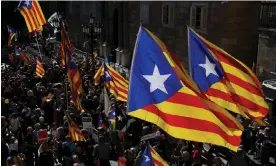  ?? Getty Images ?? People holding Catalan flags take part in a demonstrat­ion in Barcelona last month marking the fifth anniversar­y of a self-determinat­ion referendum. Photograph: Josep Lago/AFP/