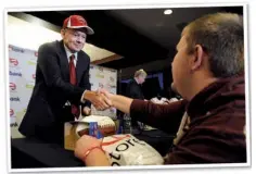  ?? AP file photo ?? Eight months after being fired at Arkansas, Bobby Petrino (left) was hired as Western Kentucky’s new football coach in December. Petrino, who finished 34-17 in five seasons at Arkansas, replaced Willie Taggart, who was hired at South Florida.