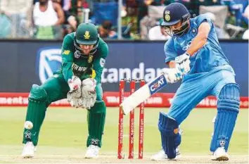  ?? AP ?? Indian opener Rohit Sharma plays a cut during his knock of 115 in the fourth One Day Internatio­nal against South Africa in Port Elizabeth yesterday.