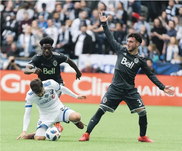  ?? — USA TODAY SPORTS FILES ?? Vancouver Whitecaps midfielder Russell Teibert, right, says ‘I’m sure’ the expansion Los Angeles FC will go through some growing pains this season and he should know. Teibert was there for Vancouver’s inaugural 6-18-10 season in MLS.