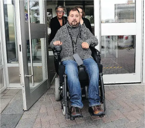  ?? SEAN KILPATRICK / THE CANADIAN PRESS ?? Witness Andrew Olivier, pictured, leaves court following the first day in an Election Act bribery trial in Sudbury, Ont., on Thursday. Pat Sorbara, who was at the time the Ontario Liberal Party chief executive, faces two charges, and Gerry Lougheed, a...