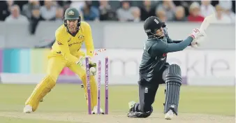  ??  ?? Joe Root loses his wicket, clean bowled by Australia’s Ashton Agar.