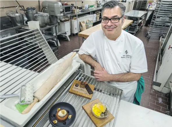  ?? STEVE BOSCH/PNG FILES ?? Four Seasons Hotel pastry chef Bruno Feldeisen in his kitchen with some of his creations.