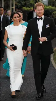  ??  ?? Stunning in Theia: Meghan Markle steps out in another stunning creation by Ballyheigu­e native fashion designer Don O’Neill (below).