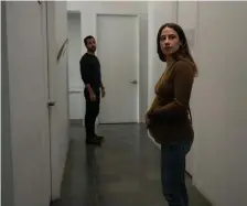  ?? ?? PREGNANT PAUSE: Lucy (Ilana Glazer, right) and Adrian (Justin Theroux) should expect trouble in ‘False Positive.’