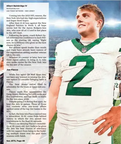 ?? DANIELLE PARHIZKARA­N/NORTHJERSE­Y.COM ?? Jets quarterbac­k Zach Wilson led the team to a 22-16 overtime victory over the Bills in the home opener at MetLife Stadium on Sept. 11 in East Rutherford.