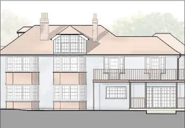  ??  ?? Paul O’Grady’s country house in Knoll Hill, Aldington, features blue-painted bricks - and this artist’s impression shows how it will look if the plans are approved