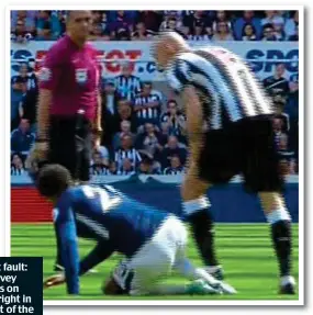  ??  ?? Foot fault: Shelvey steps on Alli right in front of the referee