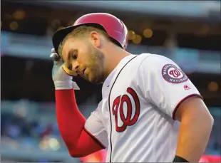  ?? The Washington Post ?? Former Washington Nationals’ outfielder, Bryce Harper, returns to the dugout after flying out against the Miami Marlins last season.