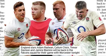  ?? ?? the right way, and we have England to stars Adam Radwan, Callum Chick, Trevor back up the Davison Exeand Jamire Blamire will be back in the ter win.” Falcons squad for their game with Worcester tonight