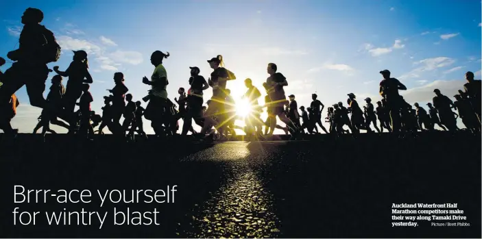  ?? Picture / Brett Phibbs ?? Auckland Waterfront Half Marathon competitor­s make their way along Tamaki Drive yesterday.