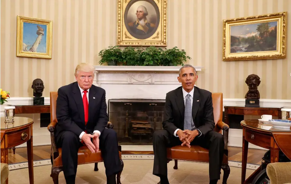  ??  ?? FLY ON THE WALL: US President Barack Obama meeting US President-elect Donald Trump in the Oval Office of the White House in Washington last Thursday. Photo: Pablo Martinez Monsivais/AP