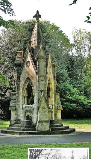  ?? ?? Above, Alderman Proctor’s Fountain today, about 100 yards from its original location. Right, the fountain in the 1970s in its original position at the top of Bridge Valley Road. It would be relocated in the 1980s as it was considered a traffic hazard