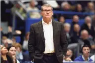  ?? Jessica Hill / Associated Press ?? UConn coach Geno Auriemma says he expects to play the nonconfere­nce games currently on the Huskies’ schedule until someone tells him otherwise.