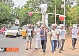 ?? — DC ?? Students take out a rally asking citizens to stop using plastic at Osmania University on Sunday.