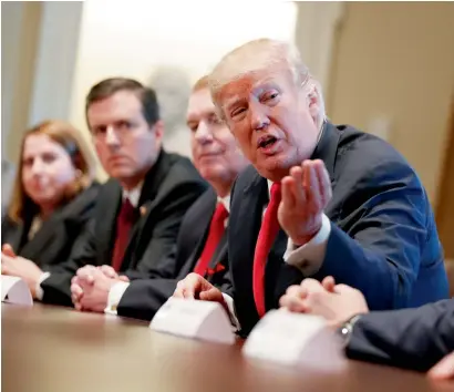  ?? — AP ?? President Donald Trump speaks during a meeting with steel and aluminium executives in the Cabinet Room of the White House in Washington, DC, on Thursday.