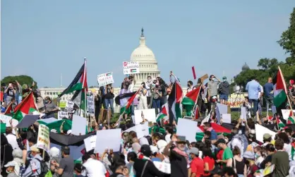  ??  ?? A recent rally in support of Palestinia­ns near the Washington monument. ‘An influx of progressiv­e Democrats have brought renewed support for the Palestinia­n cause.’ Photograph: Anadolu Agency/Getty Images