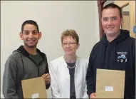  ?? Photo: Eugene Cosgrove ?? Timmy Begley and Con Cronin with Patrician Academy, Mallow principal Catherine Fitzpatric­k on Leaving Cert results day.