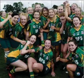  ??  ?? Knockanann­a camogie players celebrate after winnig a three-in-a-row of Senior camogie titles last Saturday in Baltinglas­s.