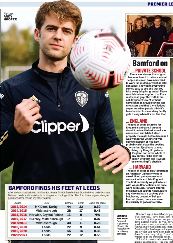  ??  ?? LEADING THE WAY:
Bamford is enjoying life and his football now he is being accepted
FAMILY FORTUNES: Bamford was disparaged for bringing his parents when he signed a loan with Burnley