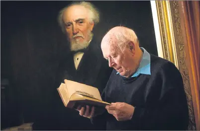  ?? Picture: Steve MacDougall. ?? David Verden-Anderson in front of the painting of his ancestor Alexander Laing. Mr Verden-Anderson is holding Laing’s book on the history of the area.