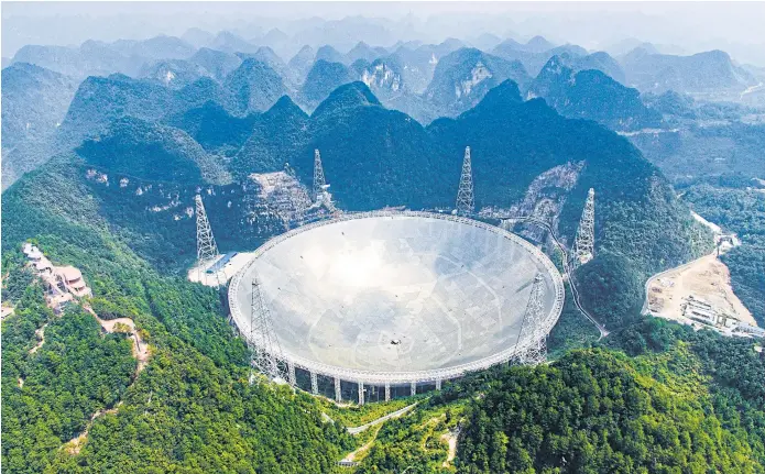  ??  ?? THE EYE’S WIDE OPEN: The Five-hundred-metre Aperture Spherical Telescope in the remote Pingtang county in southwest China opened last Sunday.