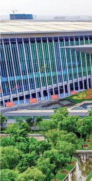  ?? ?? An aerial view of the entrance of the National Exhibition and Convention Center (Shanghai), the main venue for the fourth CIIE.