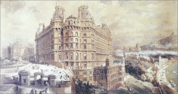  ??  ?? ABOVE ... Cuthbert Brodrick’s artistic impression of the Grand Hotel which was exhibited by the Royal Academy in 1867, inset below left, Cuthbert Brodrick