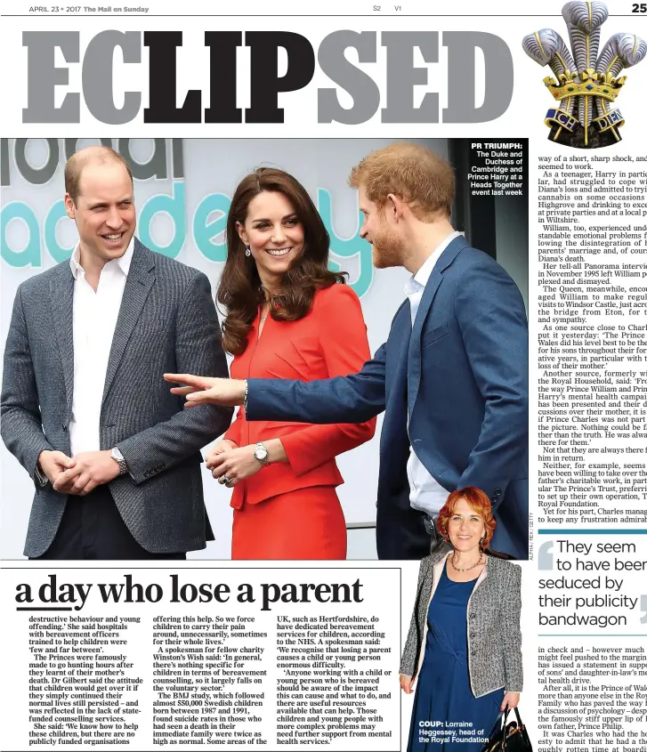  ??  ?? PR TRIUMPH: The Duke and Duchess of Cambridge and Prince Harry at a Heads Together event last week
COUP: Lorraine Heggessey, head of the Royal Foundation