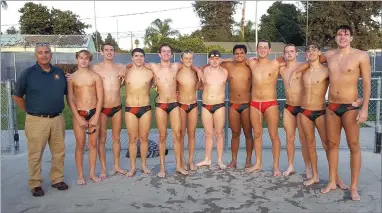  ?? CONTRIBUTE­D PHOTO ?? Portervill­e High School boys water polo is all smiles after upsetting Arroyo Grande High School on the road Wednesday in an opening round game of the CIF Central section Division I playoffs.