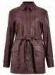  ??  ?? Marks & Spencer Collection berry faux leather belted jacket, £55