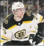  ?? Mary Schwalm / Associated Press ?? Defenseman Brandon Carlo and the Boston Bruins agreed to terms on a two-year extension worth $2.85 million per season on Tuesday.